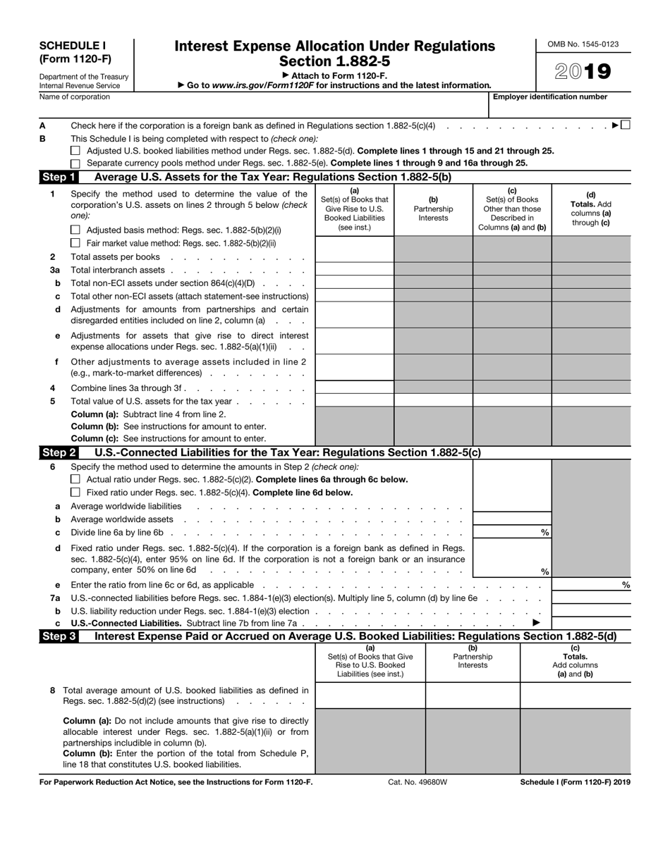 IRS Form 1120-F Schedule I Interest Expense Allocation Under Regulations Section 1.882-5, Page 1