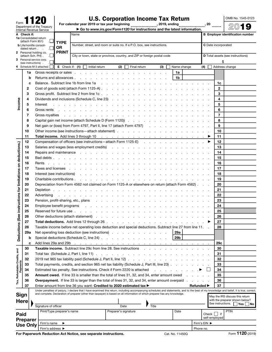 IRS Form 1120 U.S. Corporation Income Tax Return, Page 1