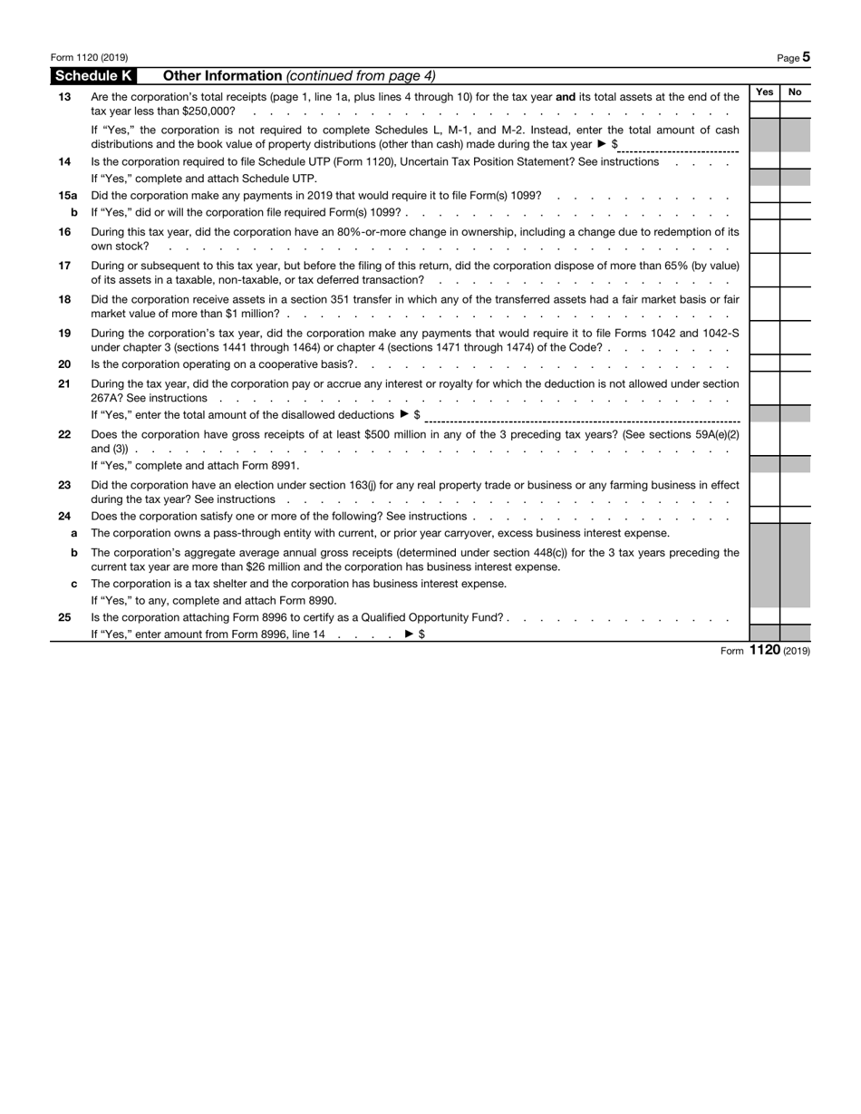 IRS Form 1120 U.S. Corporation Income Tax Return, Page 5