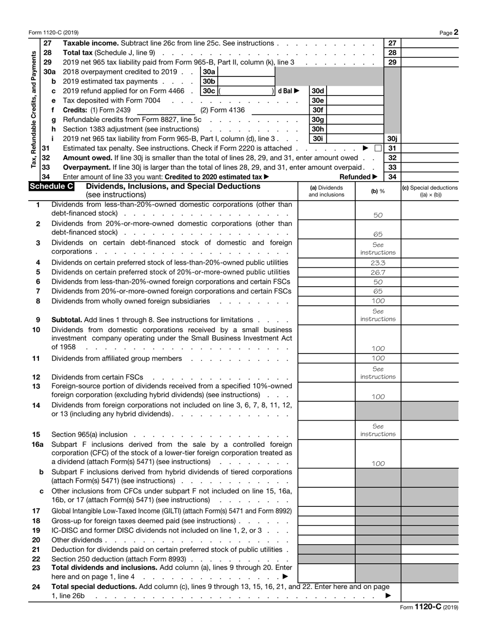 IRS Form 1120-C U.S. Income Tax Return for Cooperative Associations, Page 2