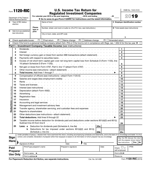 IRS Form 1120-RIC 2019 Printable Pdf