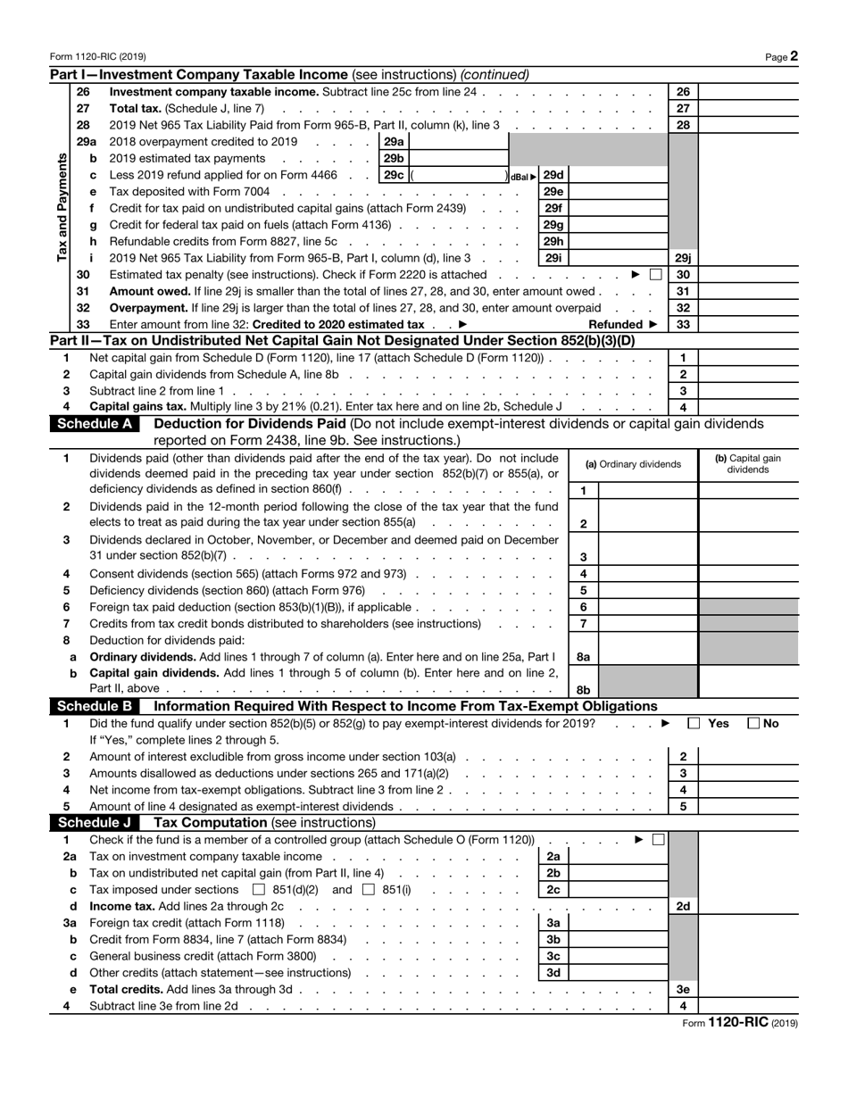 IRS Form 1120-RIC - 2019 - Fill Out, Sign Online and Download Fillable ...