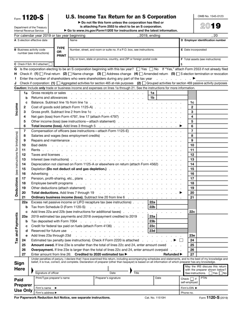 IRS Form 1120-S 2019 Printable Pdf
