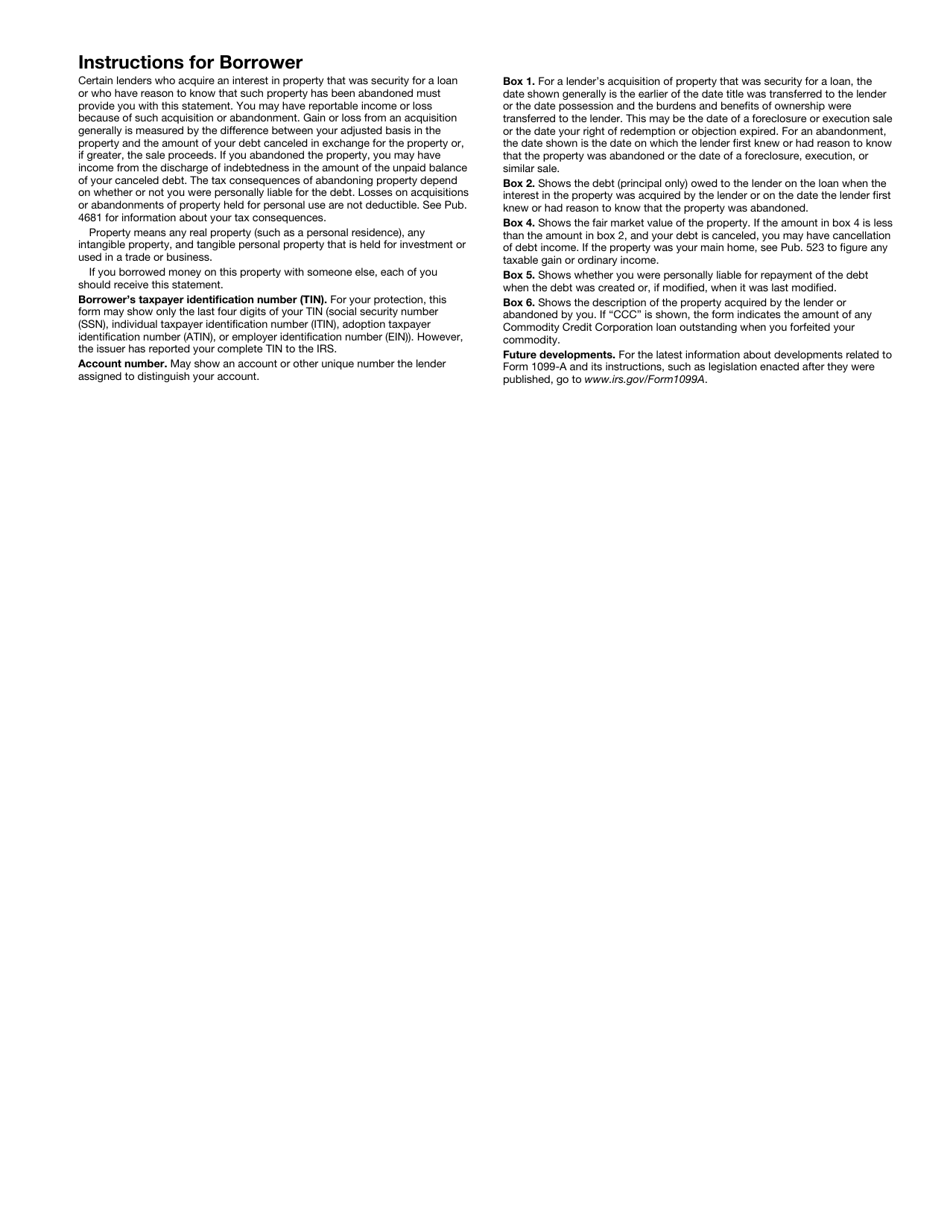 IRS Form 1099-A Acquisition or Abandonment of Secured Property, Page 4