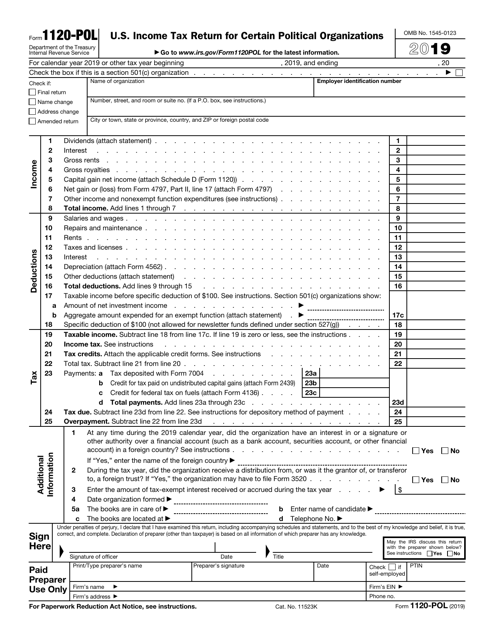 IRS Form 1120-POL 2019 Printable Pdf