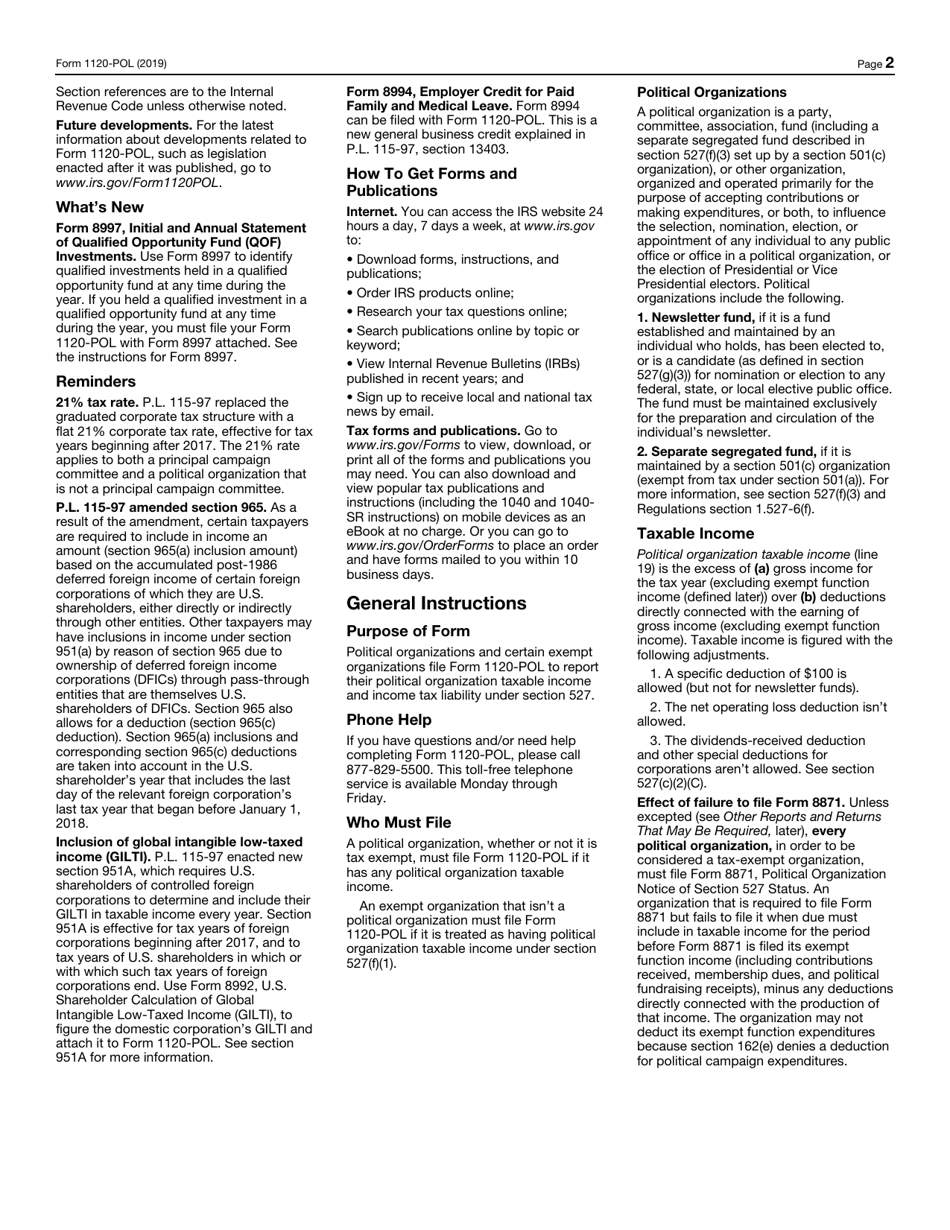 IRS Form 1120-POL U.S. Income Tax Return for Certain Political Organizations, Page 2