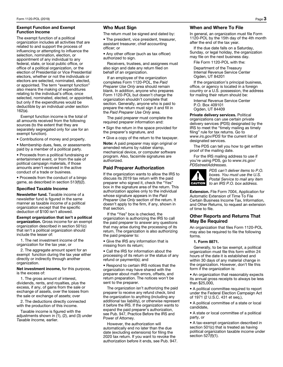 IRS Form 1120-POL U.S. Income Tax Return for Certain Political Organizations, Page 3