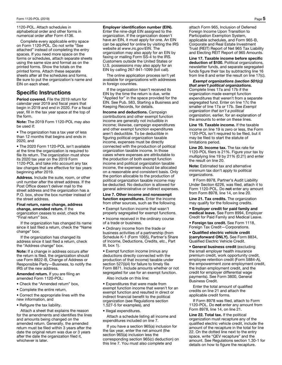 IRS Form 1120-POL U.S. Income Tax Return for Certain Political Organizations, Page 5