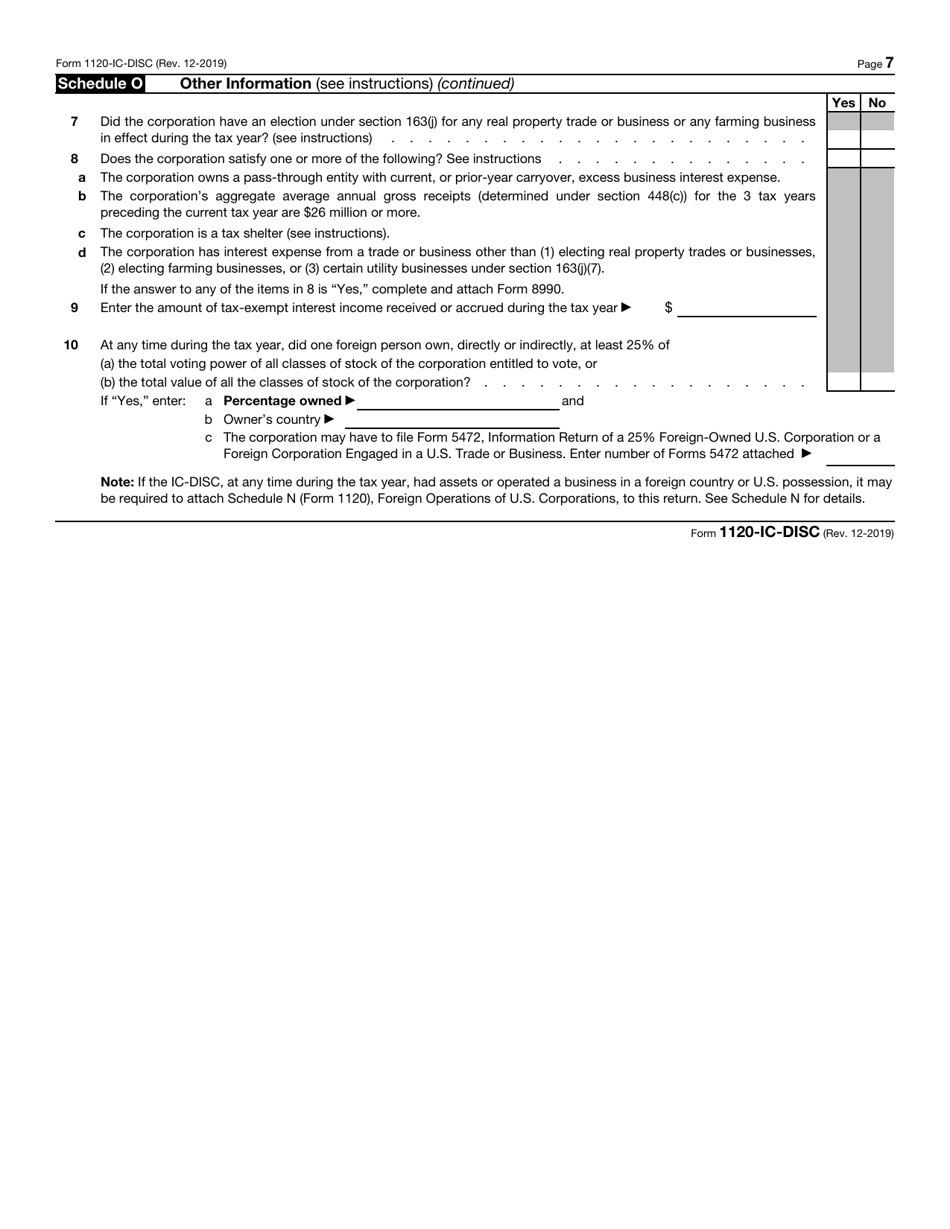 IRS Form 1120-IC-DISC Interest Charge Domestic International Sales Corporation Return, Page 7