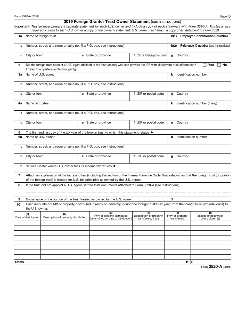 IRS Form 3520-A Annual Information Return of Foreign Trust With a U.S. Owner, Page 3