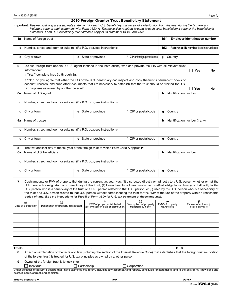 IRS Form 3520-A Annual Information Return of Foreign Trust With a U.S. Owner, Page 5