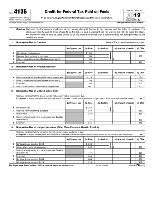 IRS Form 4136 2019 Printable Pdf