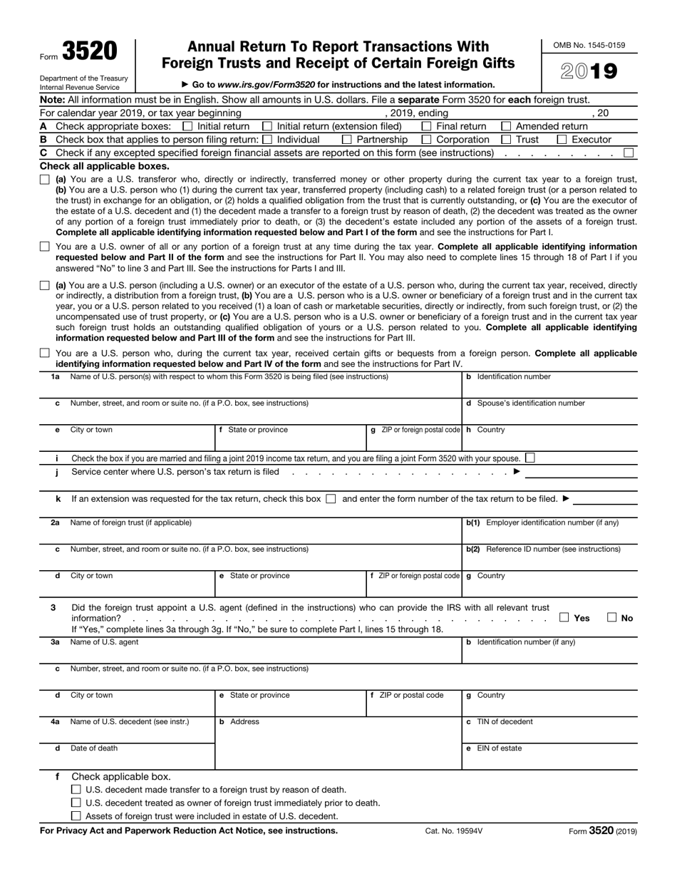 IRS Form 3520 Annual Return to Report Transactions With Foreign Trusts and Receipt of Certain Foreign Gifts, Page 1