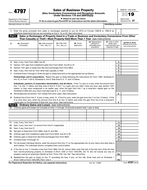 IRS Form 4797 2019 Printable Pdf