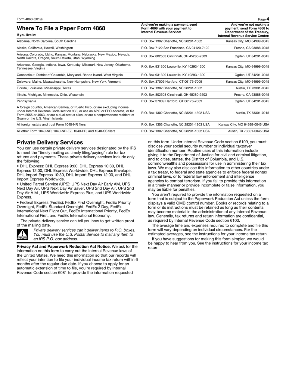 IRS Form 4868 - 2019 - Fill Out, Sign Online and Download Fillable PDF ...