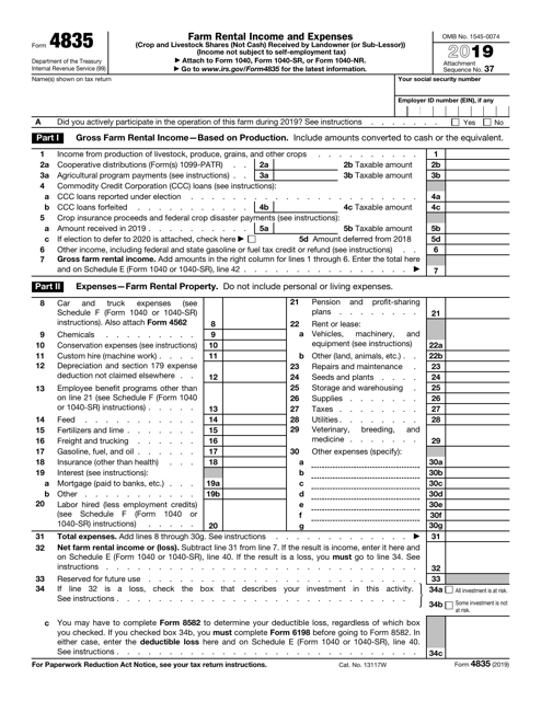 IRS Form 4835 - 2019 - Fill Out, Sign Online and Download Fillable PDF ...