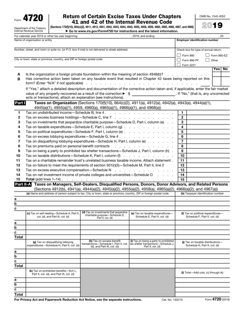 IRS Form 4720 2019 Printable Pdf