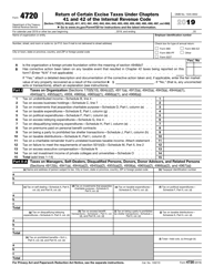 IRS Form 4720 Return of Certain Excise Taxes Under Chapters 41 and 42 of the Internal Revenue Code
