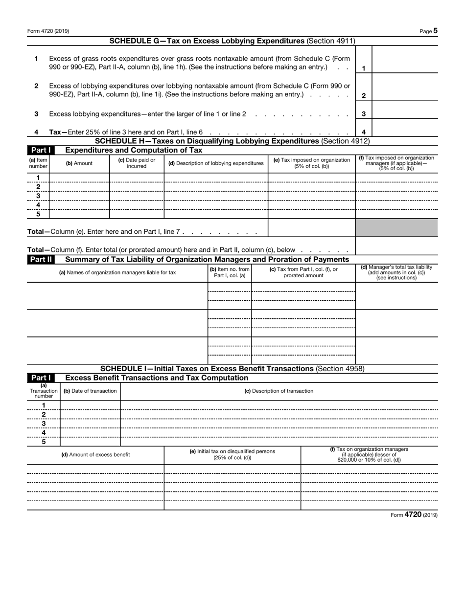 IRS Form 4720 Return of Certain Excise Taxes Under Chapters 41 and 42 of the Internal Revenue Code, Page 5