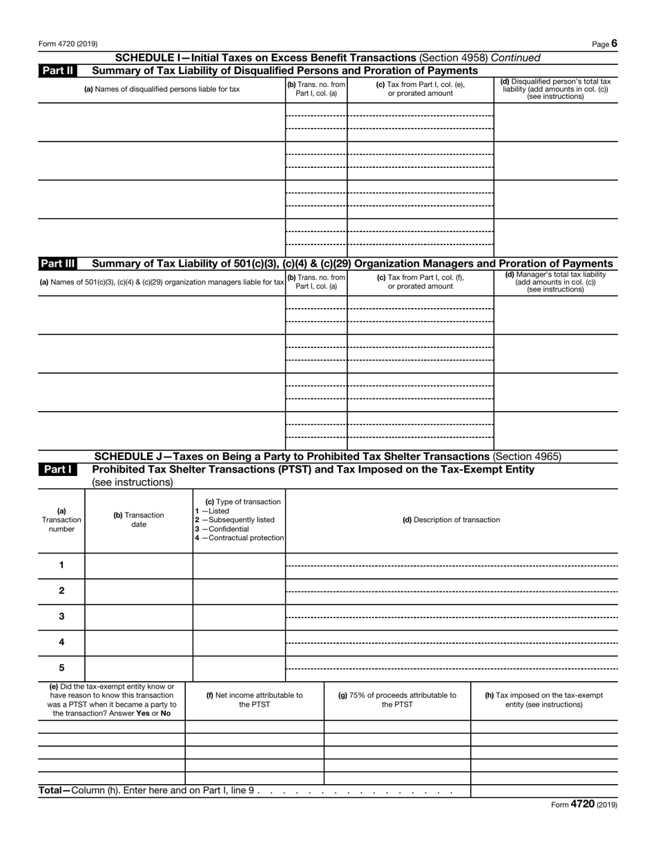 IRS Form 4720 Return of Certain Excise Taxes Under Chapters 41 and 42 of the Internal Revenue Code, Page 6