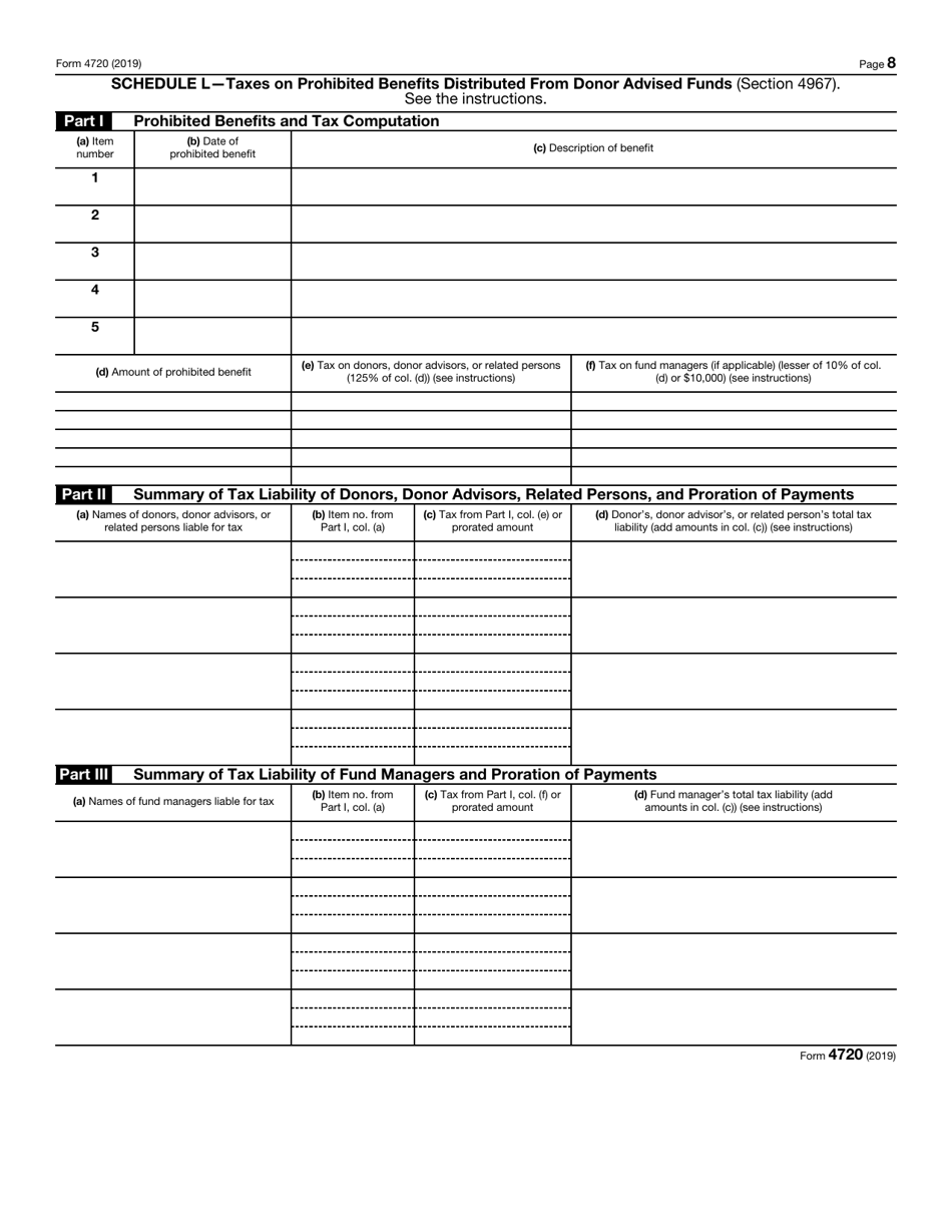 IRS Form 4720 Return of Certain Excise Taxes Under Chapters 41 and 42 of the Internal Revenue Code, Page 8