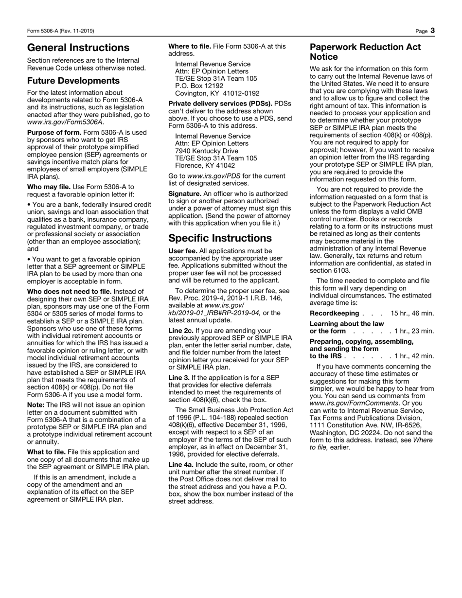 IRS Form 5306-A Application for Approval of Prototype Simplified Employee Pension (Sep) or Savings Incentive Match Plan for Employees of Small Employers (Simple Ira Plan), Page 3
