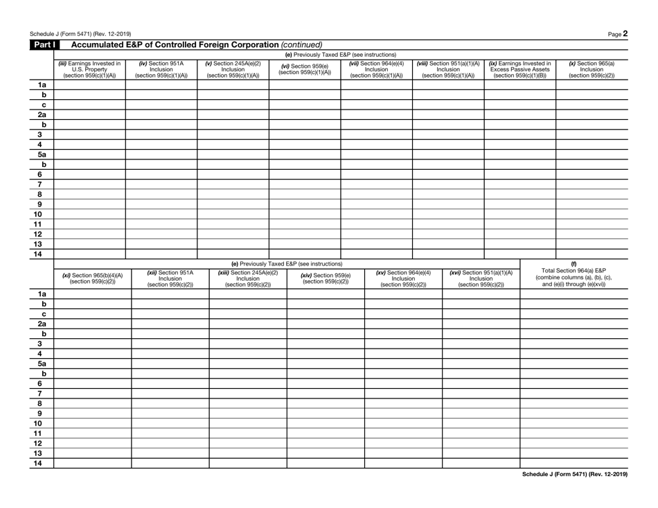 IRS Form 5471 Schedule J Accumulated Earnings  Profits (Ep) of Controlled Foreign Corporation, Page 2