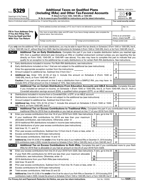 IRS Form 5329 2019 Printable Pdf