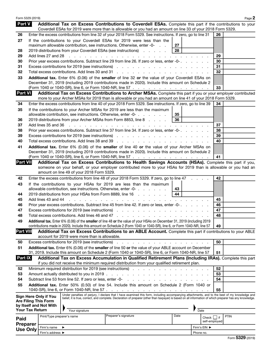 Irs Form 5329 2019 Fill Out Sign Online And Download Fillable Pdf Templateroller 1265