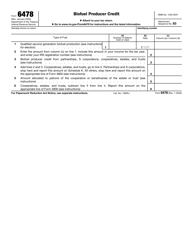 Document preview: IRS Form 6478 Biofuel Producer Credit