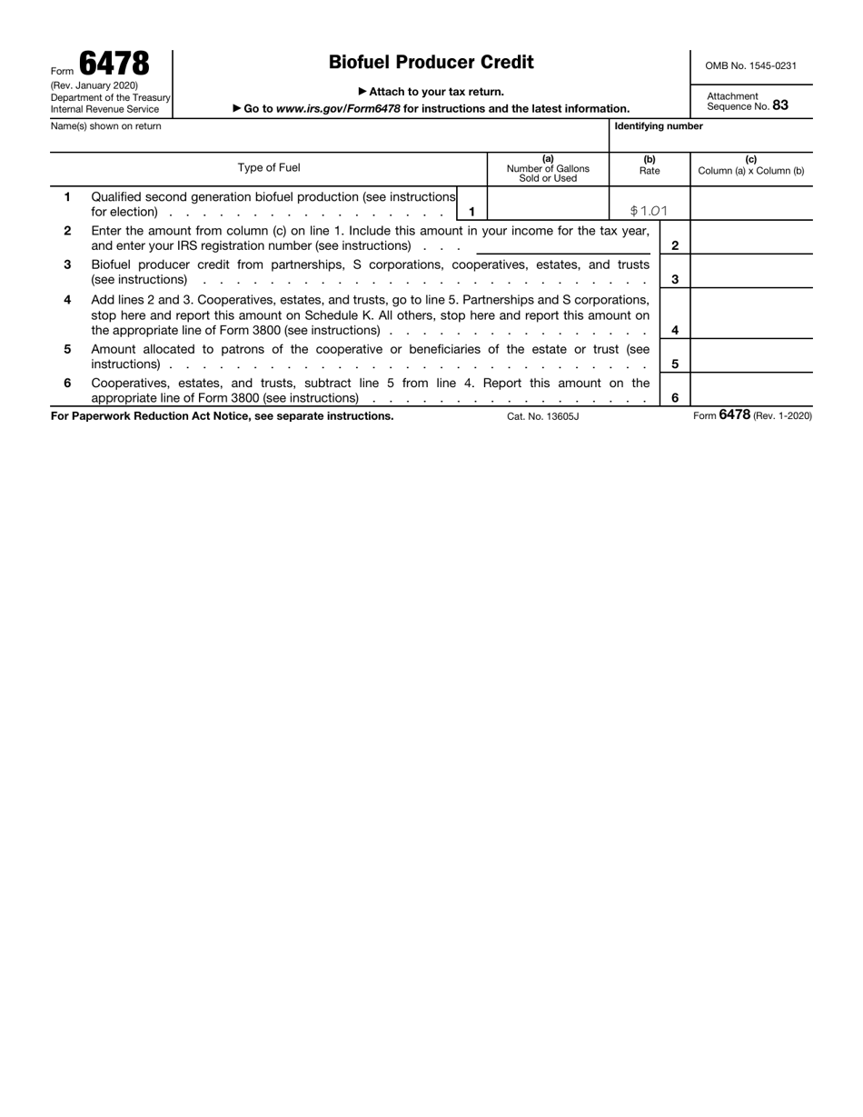 IRS Form 6478 Download Fillable PDF or Fill Online Biofuel Producer ...