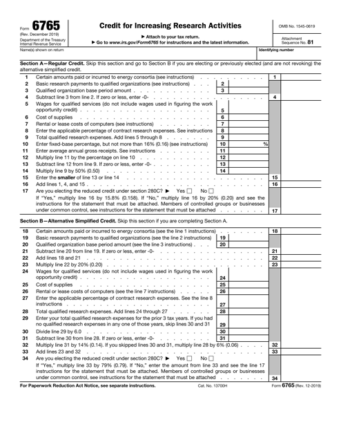 IRS Form 6765  Printable Pdf
