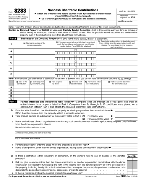 IRS Form 8283  Printable Pdf