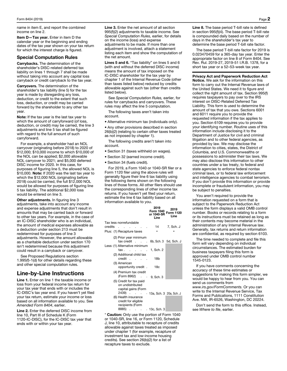 IRS Form 8404 Interest Charge on Disc-Related Deferred Tax Liability, Page 2