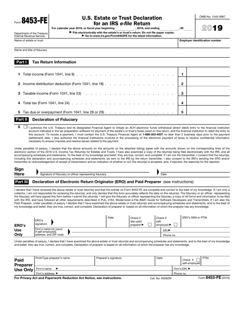 IRS Form 8453-FE 2019 Printable Pdf