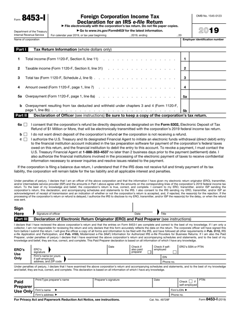 IRS Form 8453-I 2019 Printable Pdf