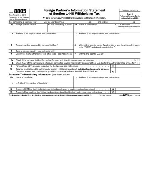 IRS Form 8805 Foreign Partner's Information Statement of Section 1446 Withholding Tax