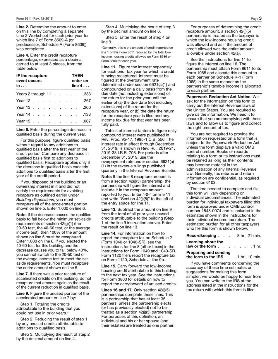 IRS Form 8611 Recapture of Low-Income Housing Credit, Page 3