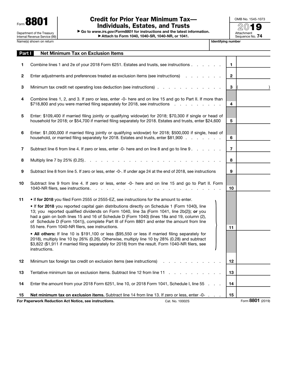 IRS Form 8801 Download Fillable PDF or Fill Online Credit for Prior