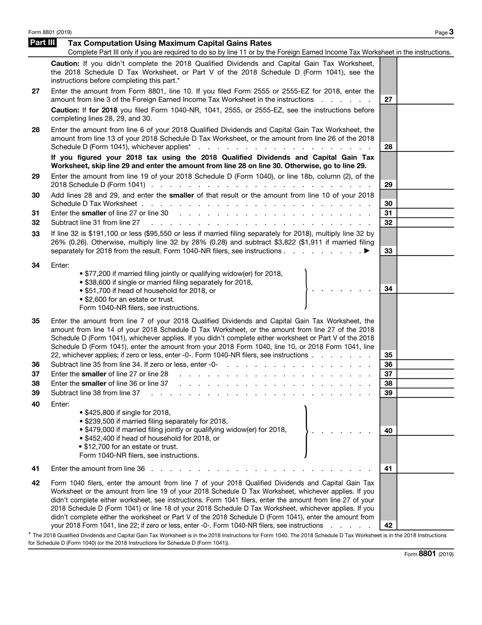 IRS Form 8801 Credit for Prior Year Minimum Tax - Individuals, Estates, and Trusts, Page 3