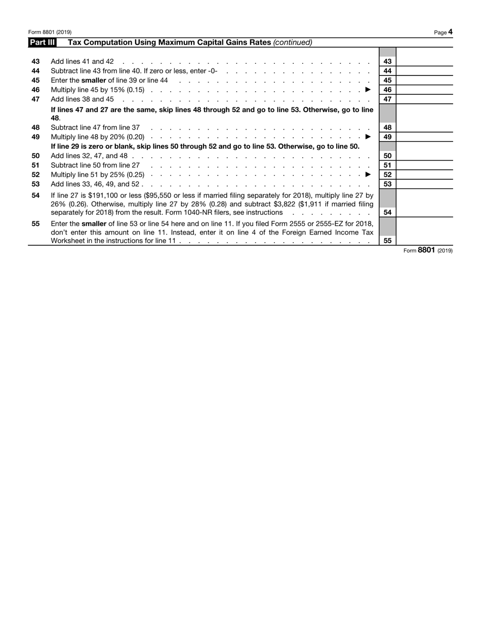 IRS Form 8801 Credit for Prior Year Minimum Tax - Individuals, Estates, and Trusts, Page 4