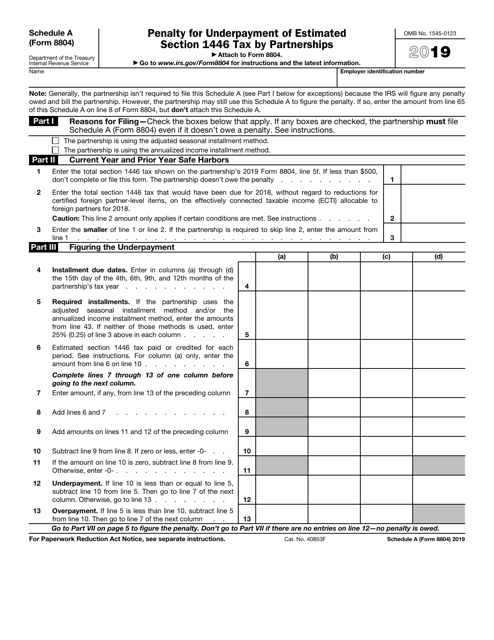 IRS Form 8804 Schedule A 2019 Printable Pdf
