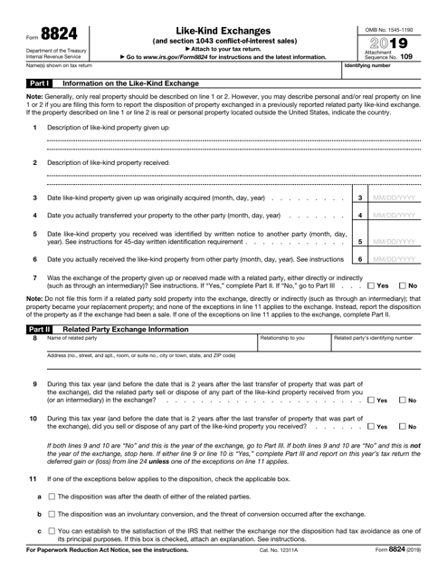 IRS Form 8824 2019 Printable Pdf