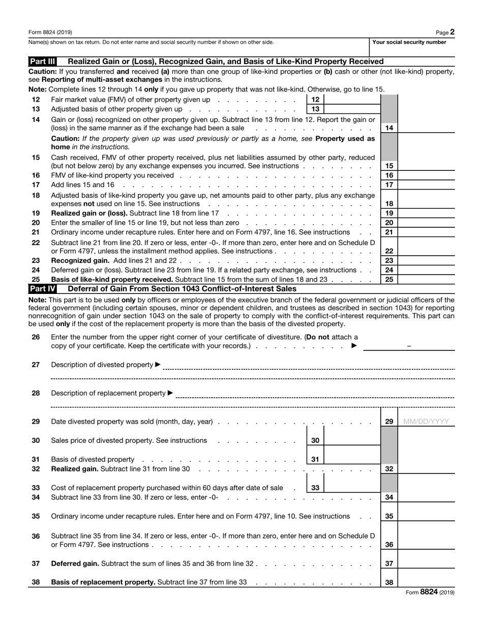 IRS Form 8824 - 2019 - Fill Out, Sign Online and Download Fillable PDF ...