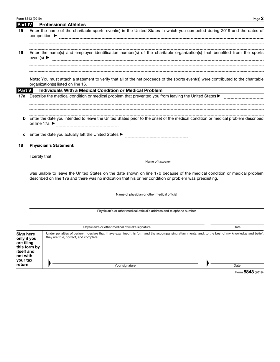 IRS Form 8843 - 2019 - Fill Out, Sign Online and Download Fillable PDF ...