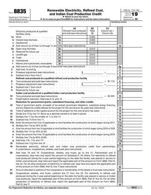 IRS Form 8835 2019 Printable Pdf