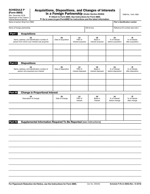 IRS Form 8865 Schedule P  Printable Pdf