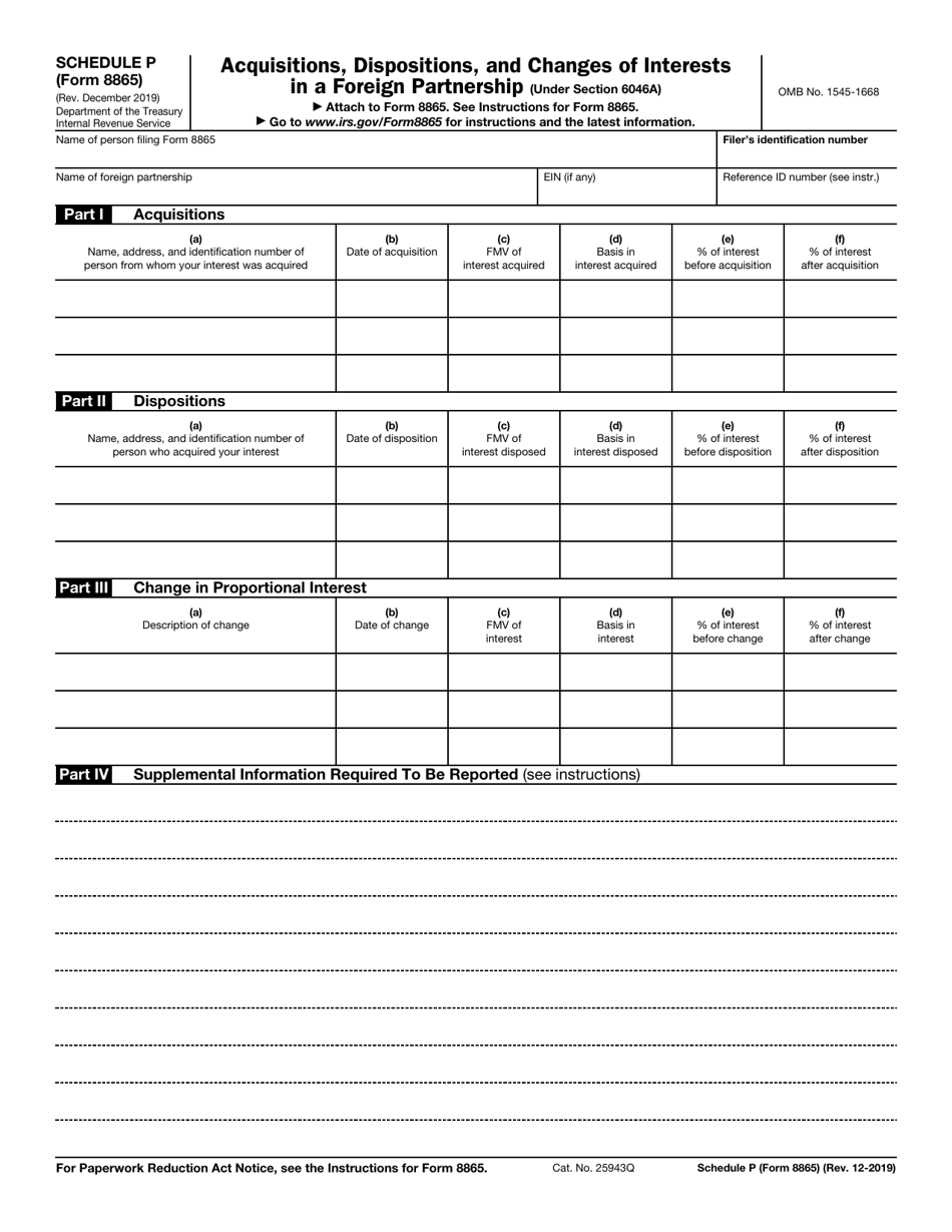IRS Form 8865 Schedule P Acquisitions, Dispositions, and Changes of Interests in a Foreign Partnership, Page 1
