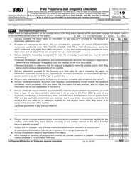 Document preview: IRS Form 8867 Paid Preparer&#039;s Due Diligence Checklist