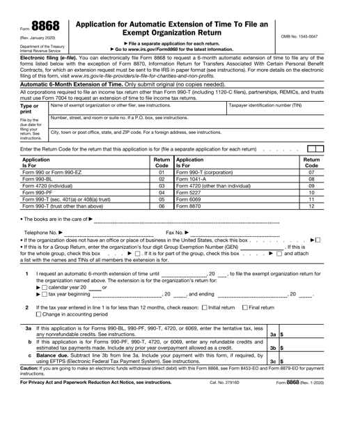 IRS Form 8868  Printable Pdf